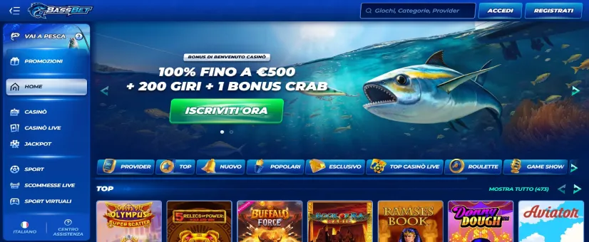 Screenshot della pagina principale di Bassbet Casino
