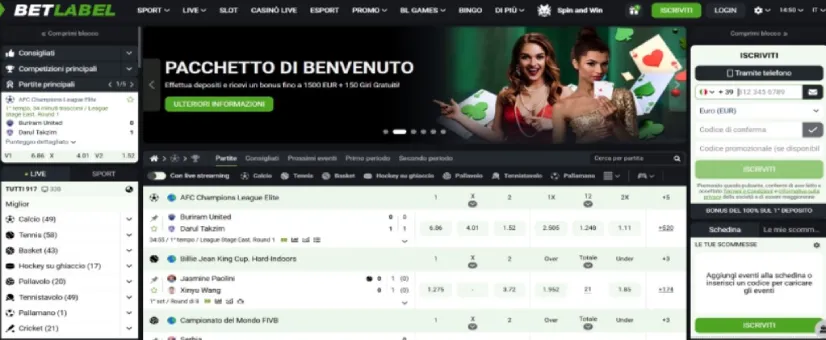 Screenshot della pagina principale di Betlabel Casino