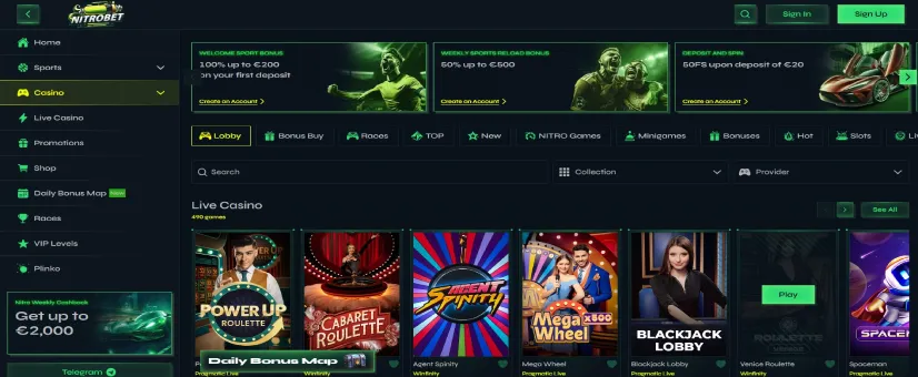 Screenshot della pagina principale di Nitrobet Casino