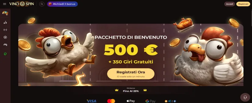 Screenshot della pagina principale di Vincispin Casino